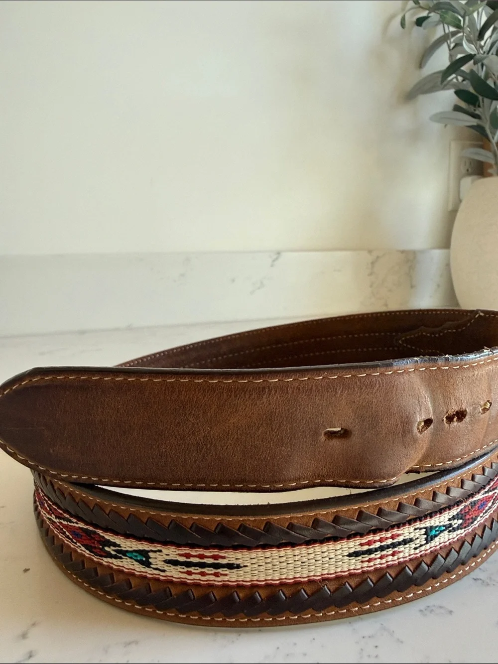 TONY LAMA MEN'S WOVEN LEATHER LACE BELT